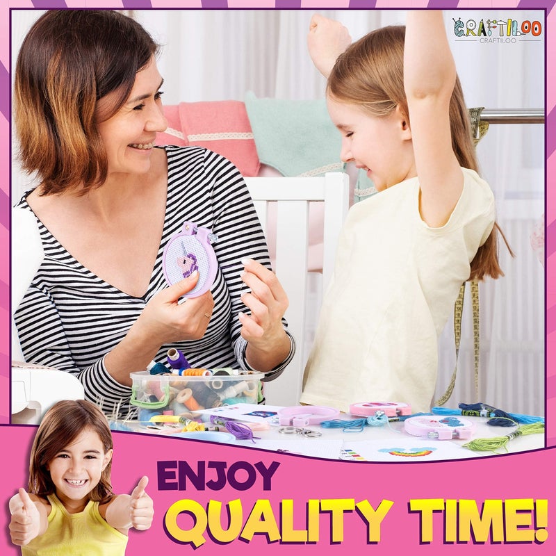 CRAFTILOO Cross Stitch Kits For Beginners. 5 Stamped Cross Stitch Kits for Kids.Needlepoint Kits For Beginners. Embroidery Kit For Kids. Crossstitch Kit For Beginners. Girls cross stitch kit Backpack Charms - Image 4